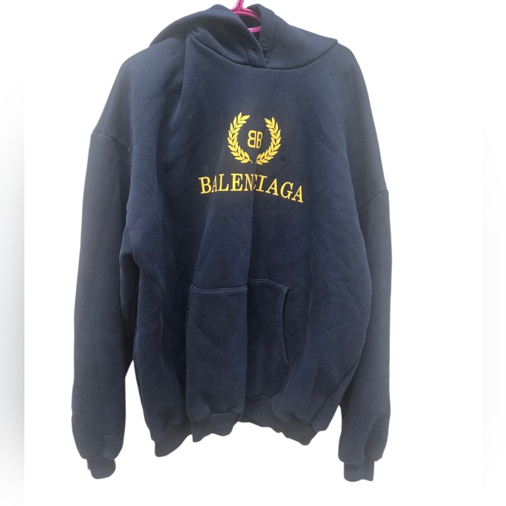Balenciaga Men's Oversized Navy Blue Hoodie With Golg Logo Size Med - Picture 4 of 9